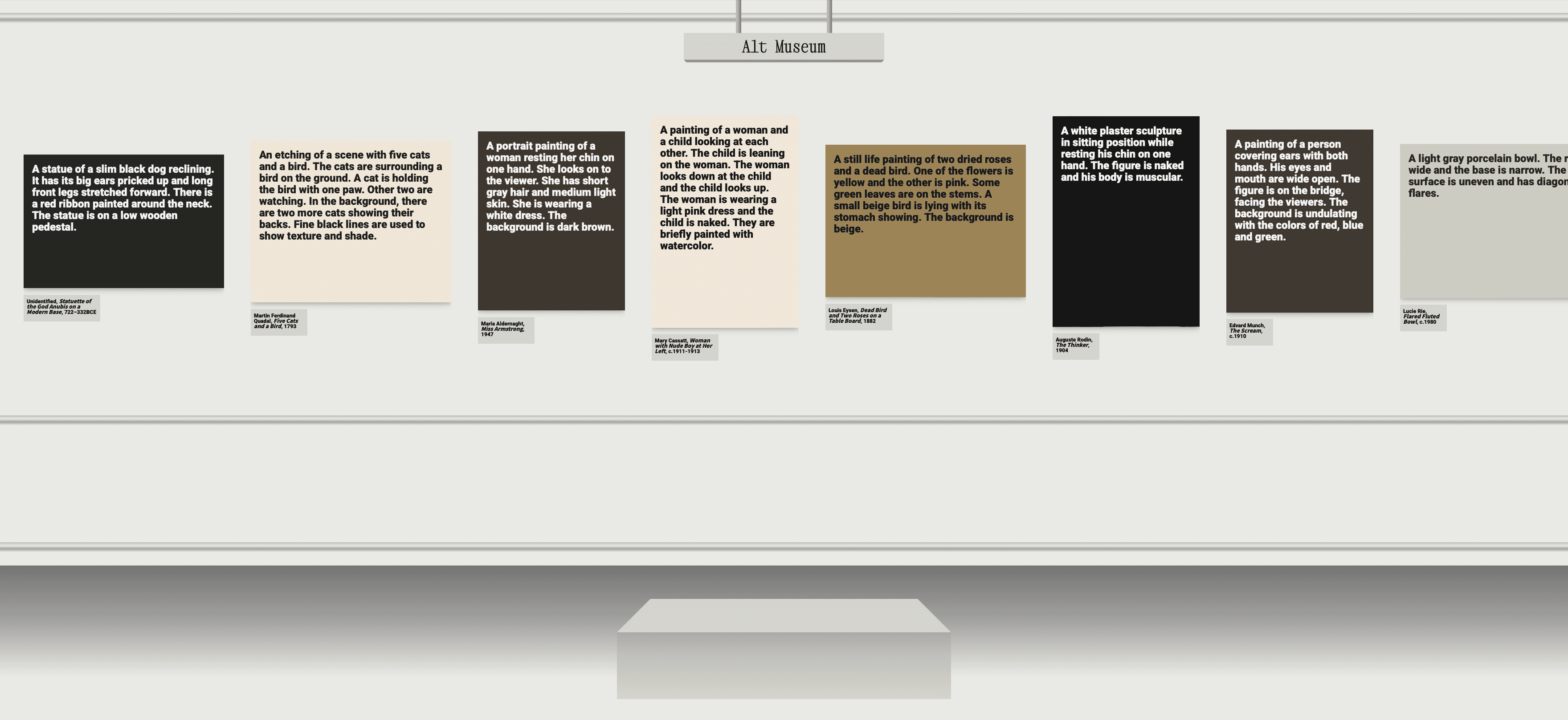 옅은 베이지색 배경에 흰색 글씨가 쓰여진 갈색, 황토색, 검은색 직사각형 8개가 옆으로 나란히 있는 사진